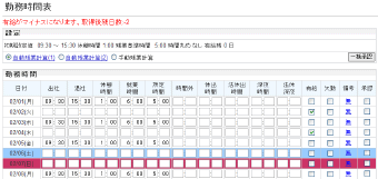 勤務時間表での有給残日数チェック